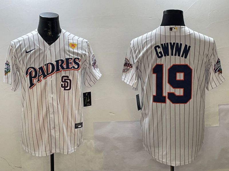 Men San Diego Padres #19 Gwynn White Stripe Throwback 2025 Nike MLB Jersey style 10->san diego padres->MLB Jersey